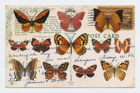 Migration I Collage of stamps on postcards